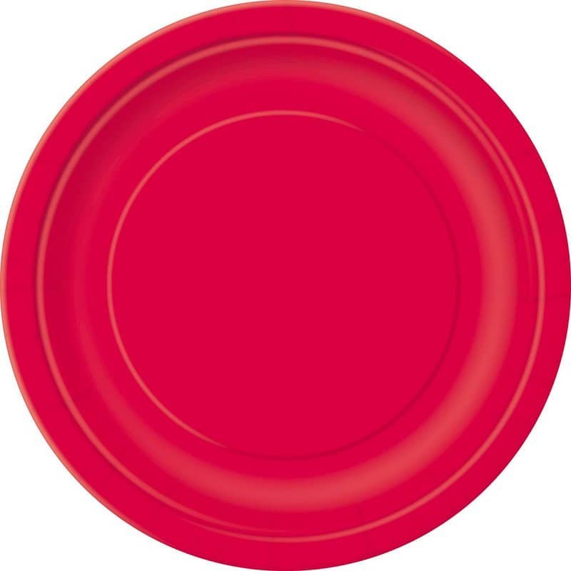 Ruby Red Large Round Paper Plates 23cm (9") 8pk Solid Colour- Party Owls