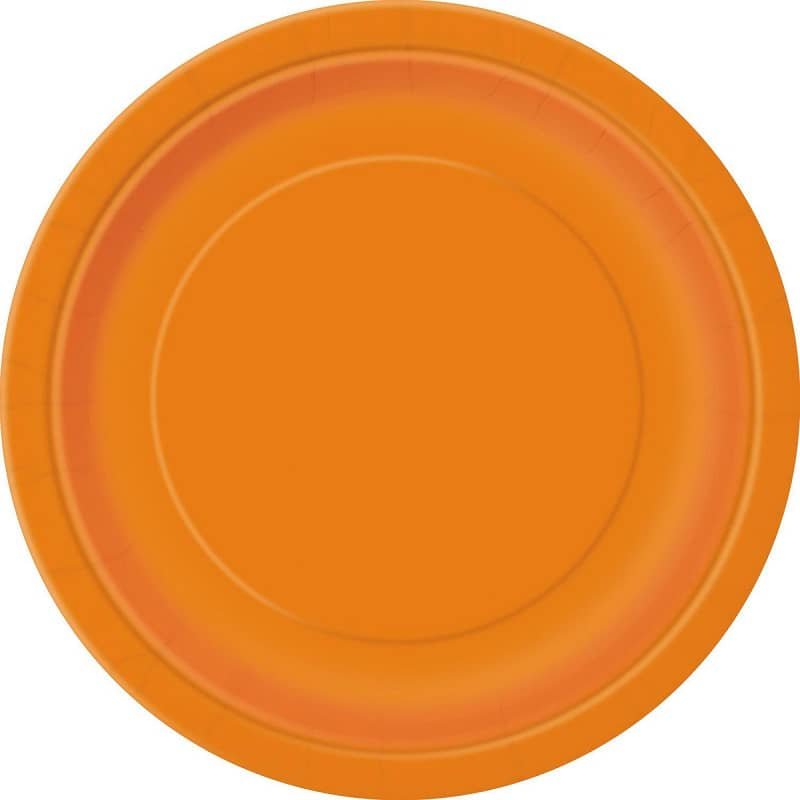 Orange Large Round Paper Plates 23cm (9") 8pk Solid Colour 3225 - Party Owls