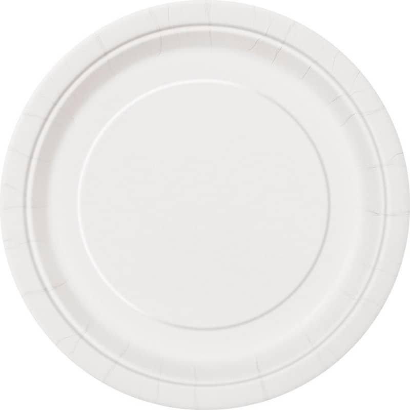 White Large Round Paper Plates 23cm (9") 8pk Solid Colour 3105 - Party Owls
