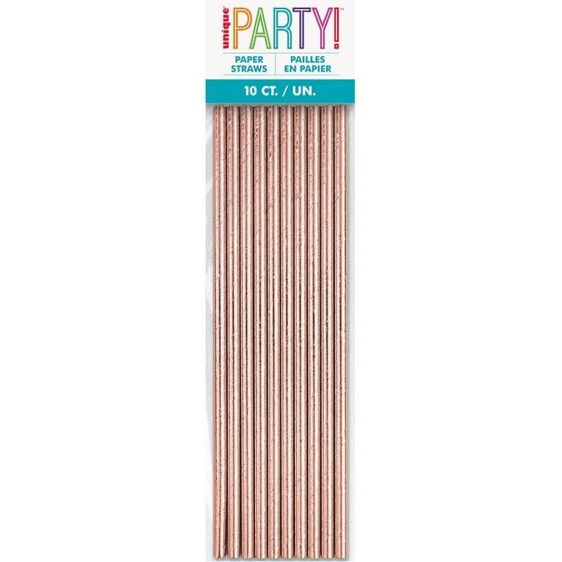Paper Straws 10pk Rose Gold Colour Paper Drinking Straws 62905 - Party Owls