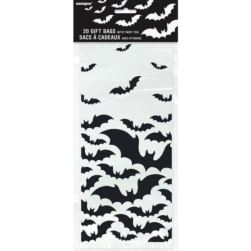 Party Bags 20pk Halloween Black Bats Cello Bags 77059 - Party Owls