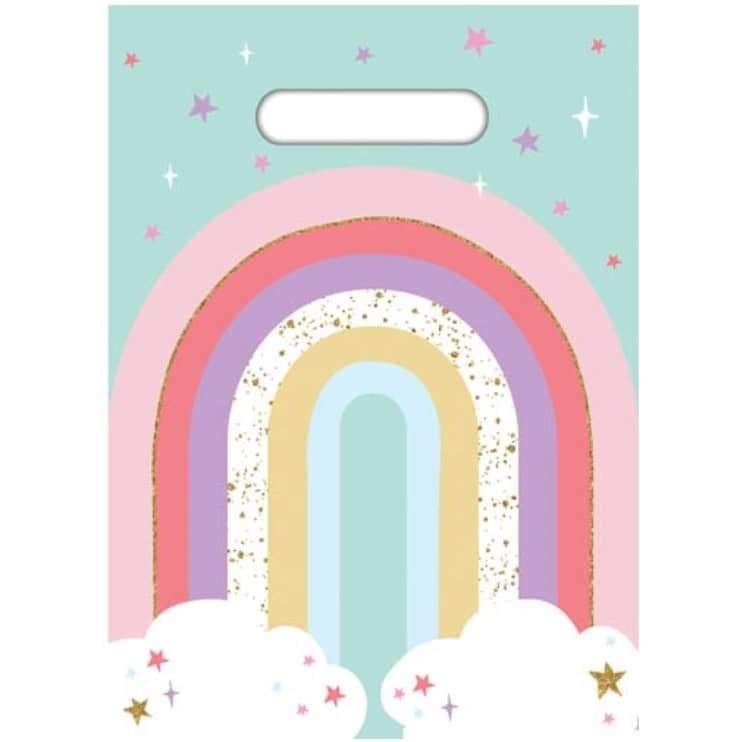 Rainbow Plastic Party Bags 8pk  E8376 - Party Owls
