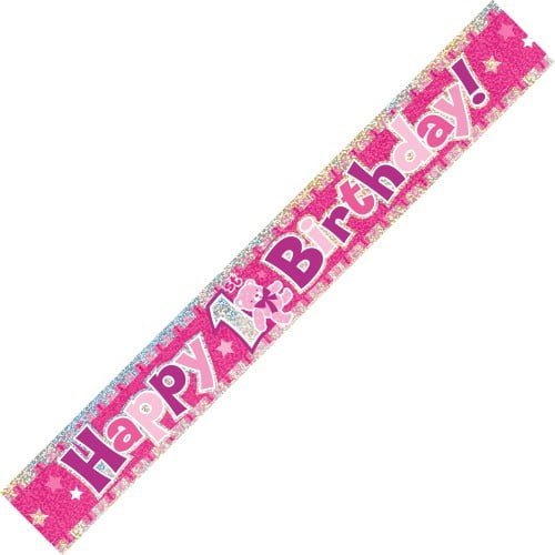 Happy 1st Birthday Pink Prismatic Party Banner 3.6M 10851 - Party Owls