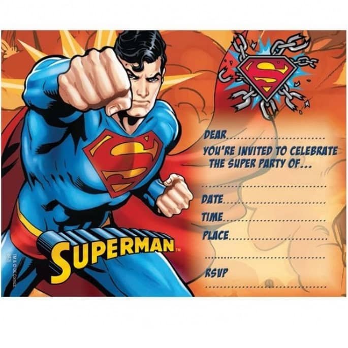 Superman Party Invitations 8pk With Envelopes 070021 - Party Owls