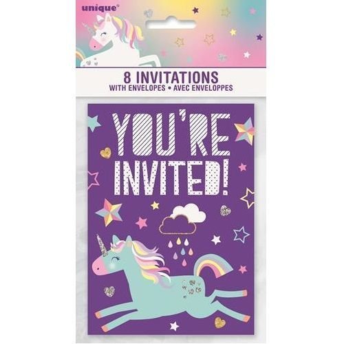 Unicorn Party Invitations 8pk With Envelopes 72504 - Party Owls