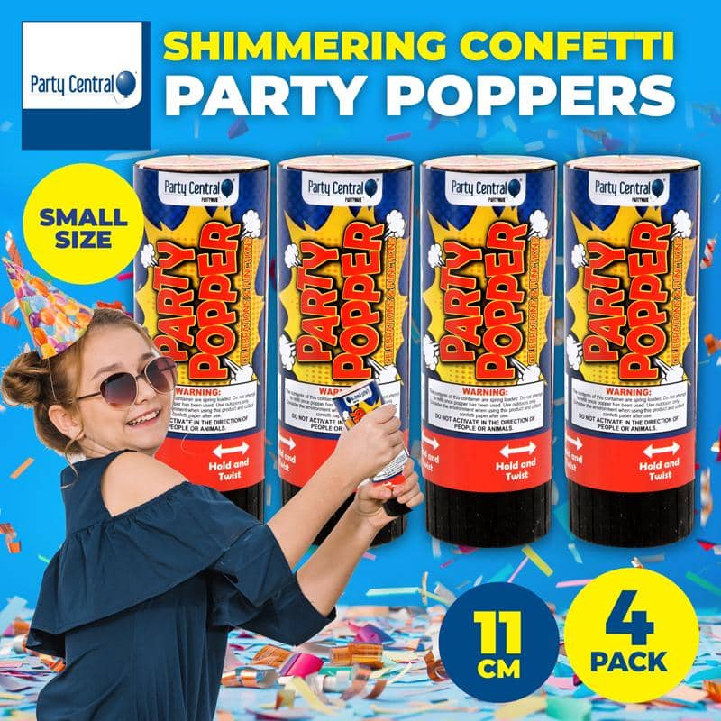Party Poppers 11CM 4pk Party Celebration - Party Owls