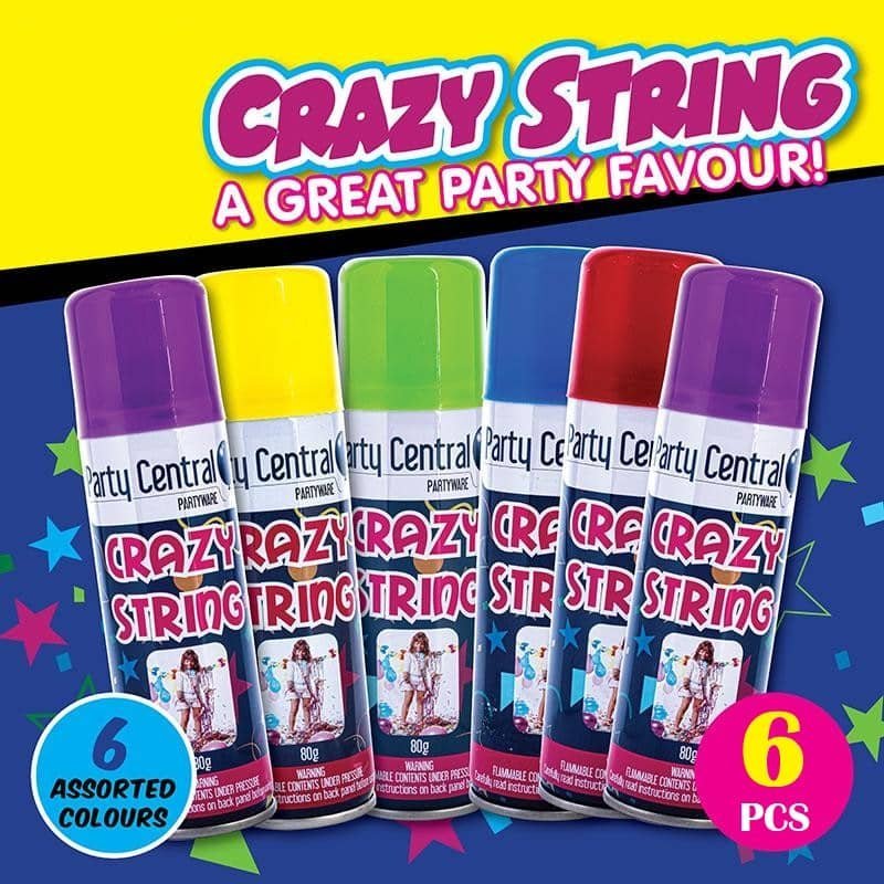 Party String 6pk Crazy String Assorted Colours 144969-6 - Party Owls