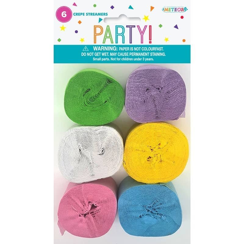 Pastel Crepe Streamers 6pk Party Decorations - Party Owls