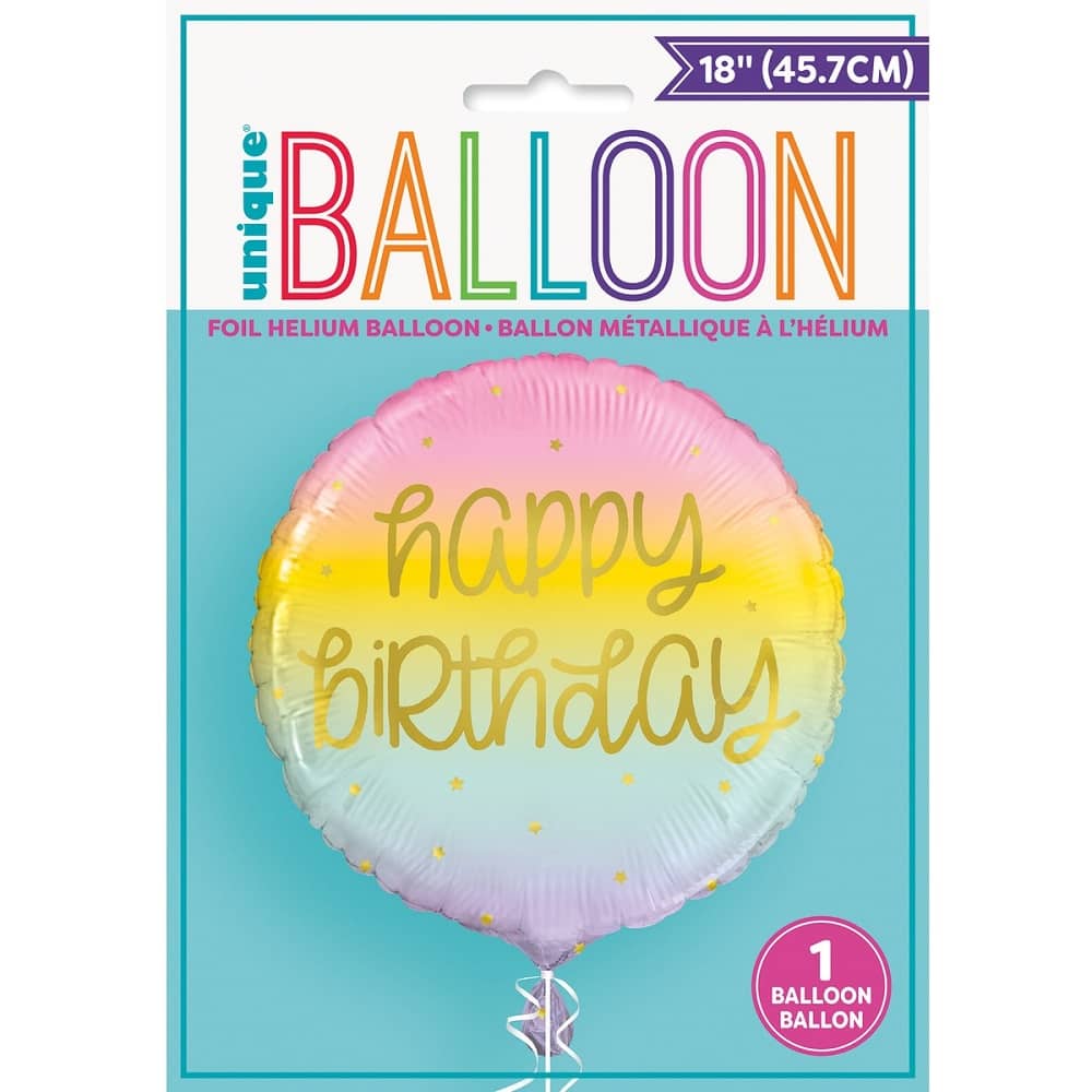 Pastel Rainbow With Gold Happy Birthday Foil Balloon 45CM (18") - Party Owls