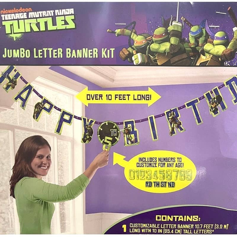 Personalised Jumbo Banner Teenage Mutant Ninja Turtles TMNT Add-An-Age Banner Kit 121194 - Party Owls