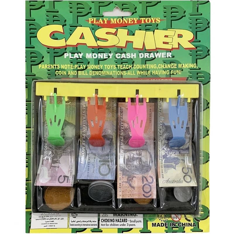 Play Money Cash Drawer Cashier Australian Currency - Party Owls