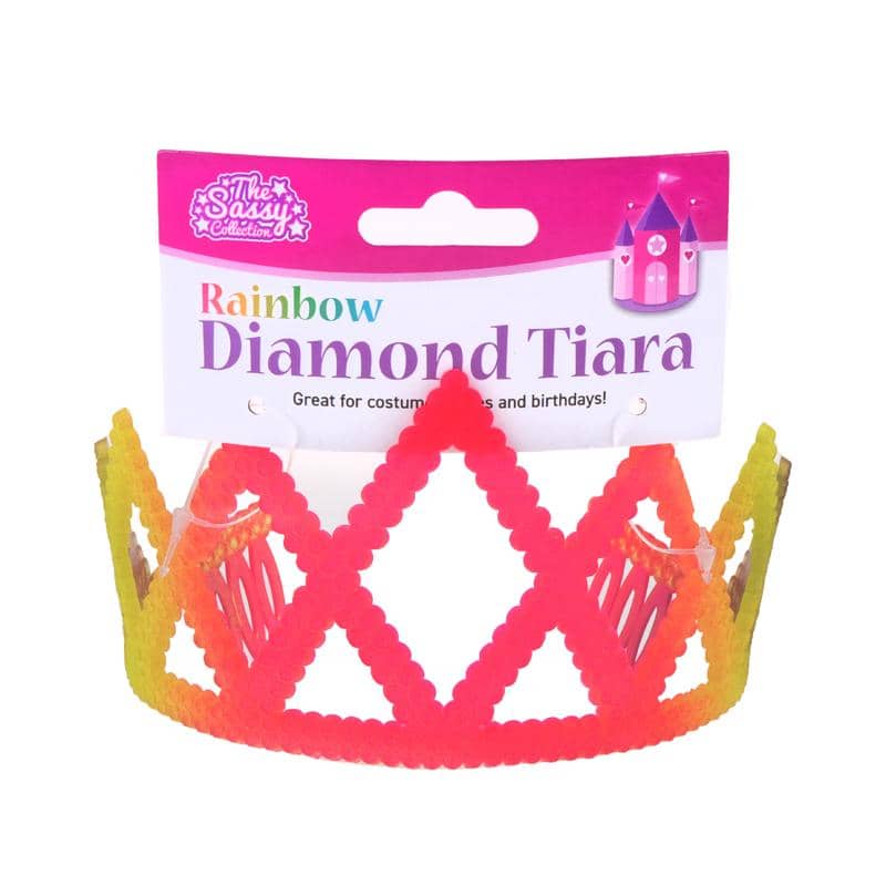 Princess Diamond Plastic Tiara 1pc Rainbow Coloured - Party Owls