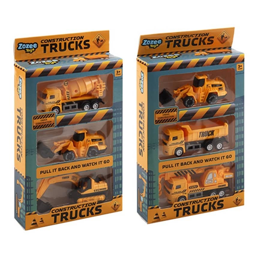 Pull Back Construction Engineering Trucks 11CM 6pk Assorted - Party Owls