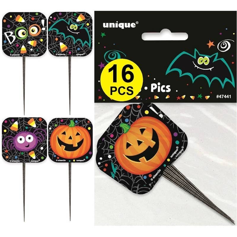 Halloween Pumpkin Pals Picks 9cm (3.5") 16pk 47441-2 - Party Owls
