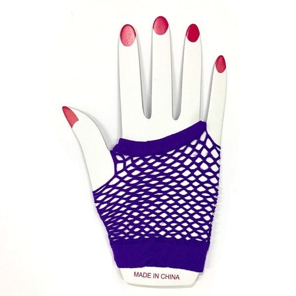 Purple Short Fishnet Finger-less Gloves 1980'S Party Accessories - Party Owls