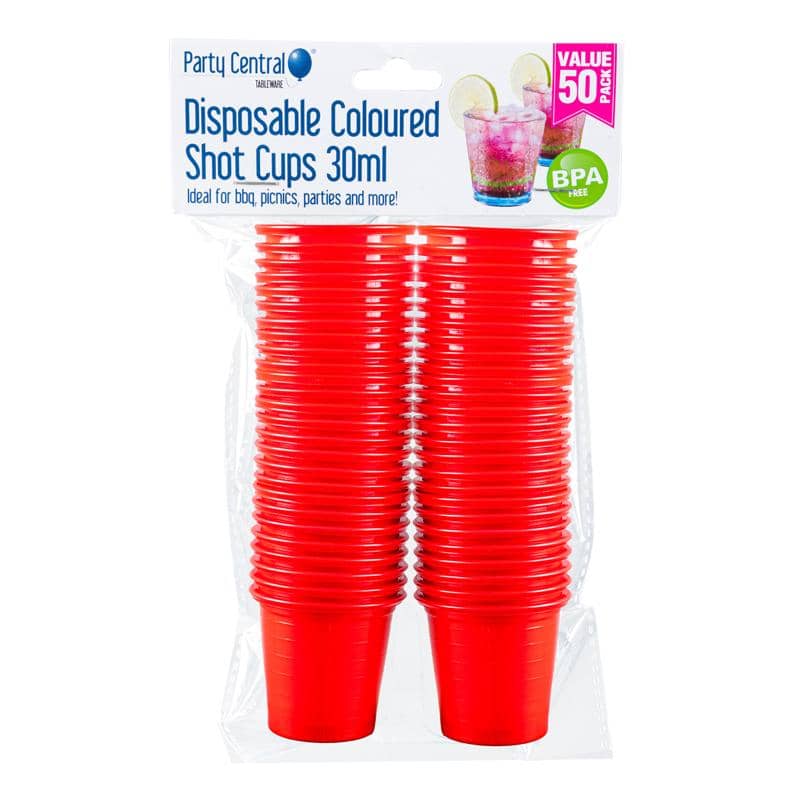 Red Plastic Shot Glasses 30ml 50pk Drinkware - Party Owls
