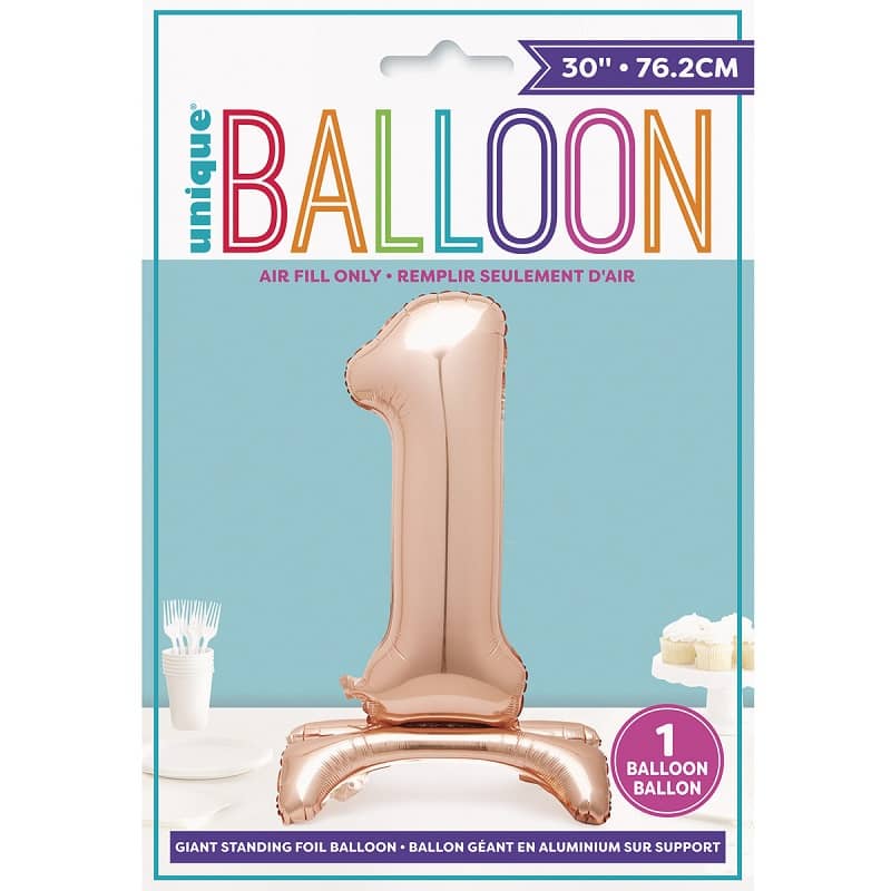 Rose Gold "1" Giant Standing Air Filled Numeral Foil Balloon 76CM (30") - Party Owls