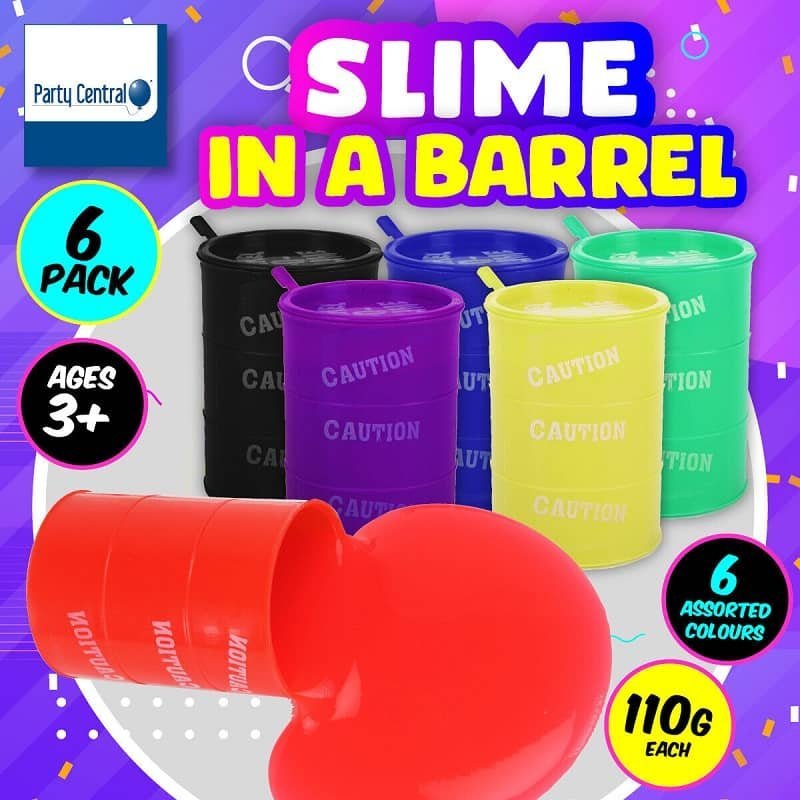 Slime In A Barrel 110g 6pk Party Favour 207039 - Party Owls