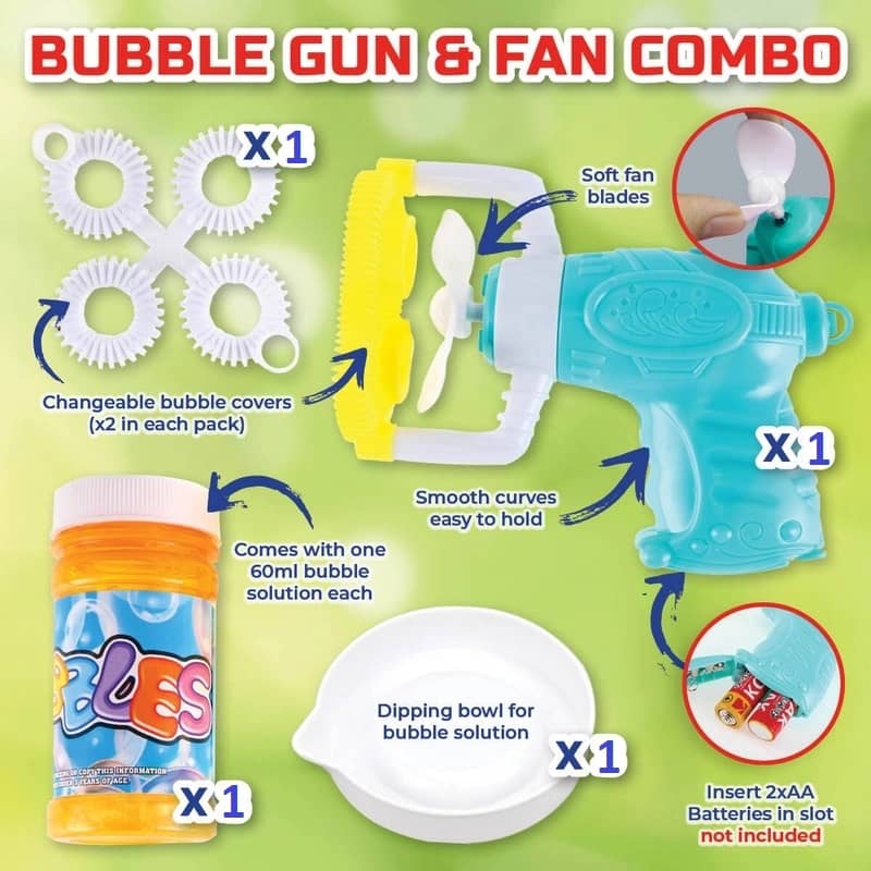 Small Blue Bubble Blowing Gun (2 Covers) With 60ml Bubble Solution - Party Owls