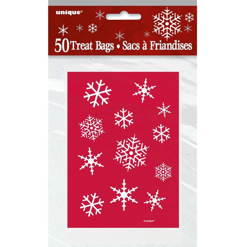 Small Christmas Snowflake Red Plastic Treat Bags 50pk - Party Owls