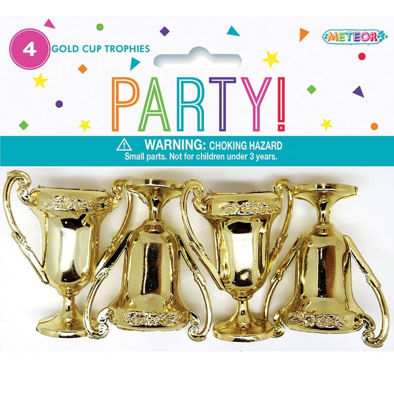 Small Gold Cup Trophies 4pk Party Favours - Party Owls