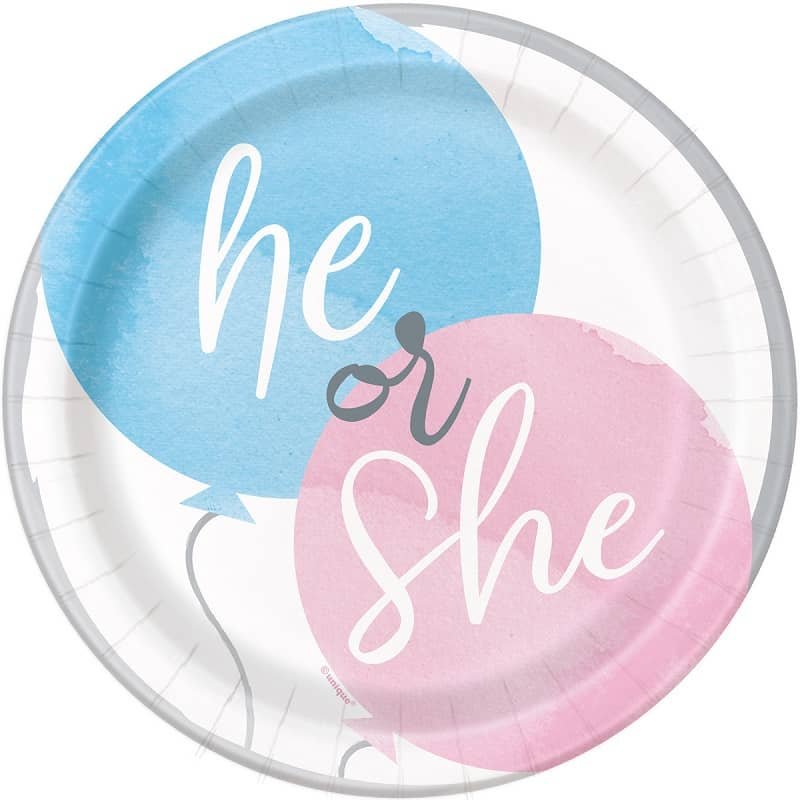 Gender Reveal Small Paper Plates 17cm (7") 8pk  76084 - Party Owls