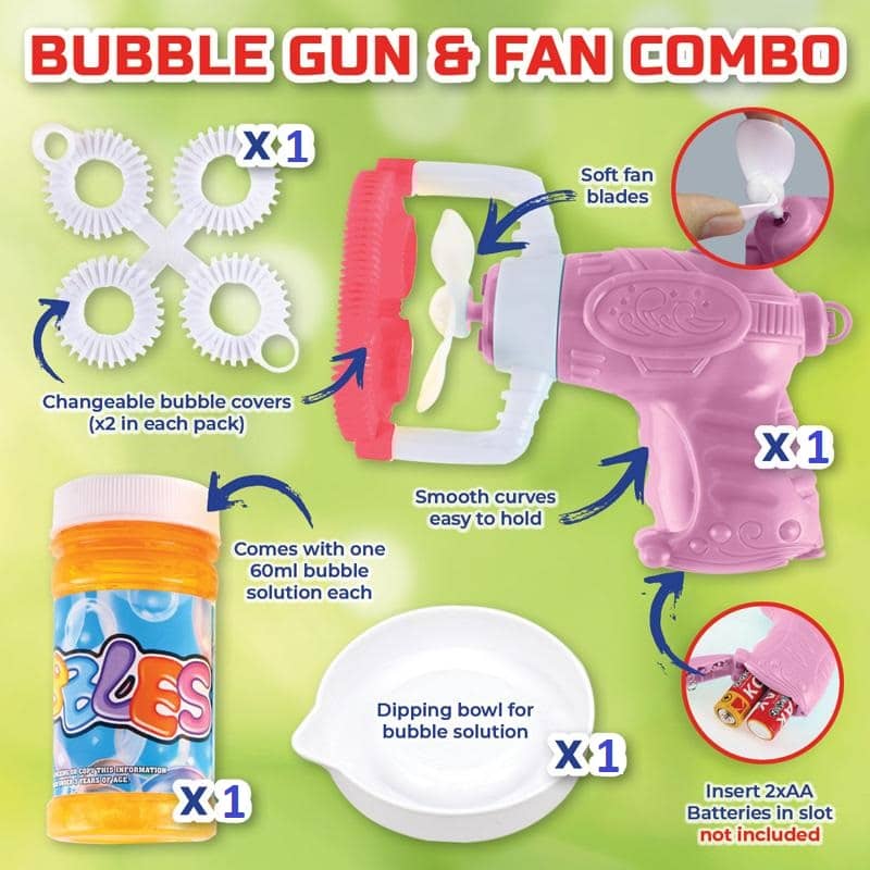 Small Pink Bubble Blowing Gun (2 Covers) With 60ml Bubble Solution - Party Owls