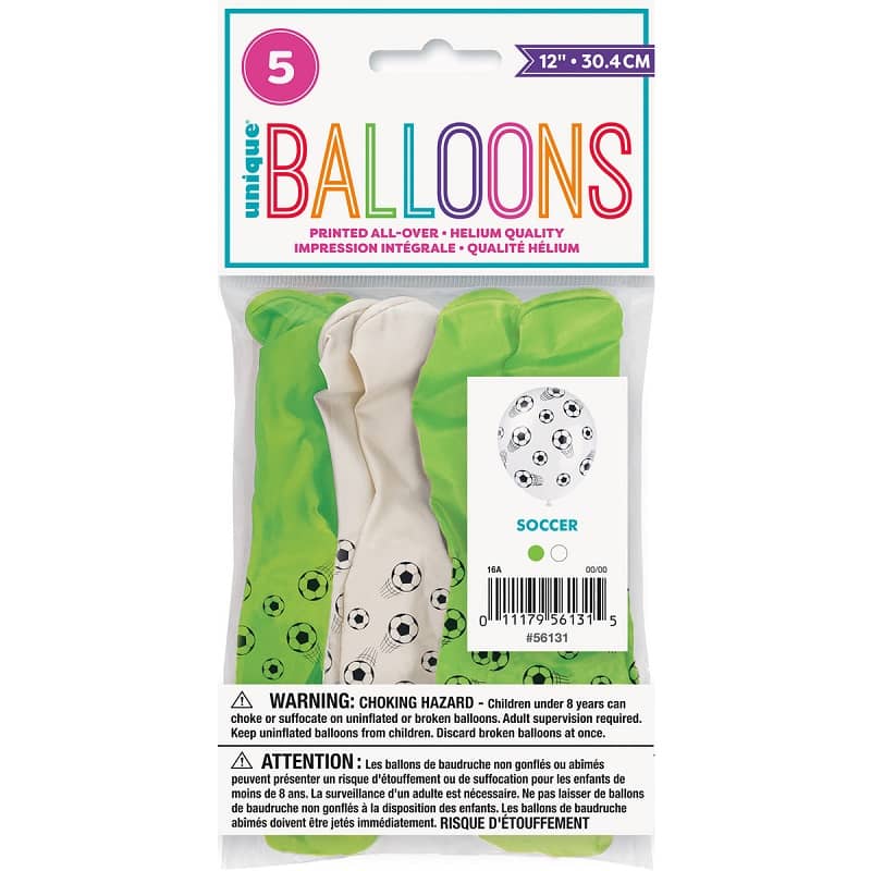 Soccer Ball Latex Balloons 30CM (12") 5pk Pearl Lime Green & White - Party Owls