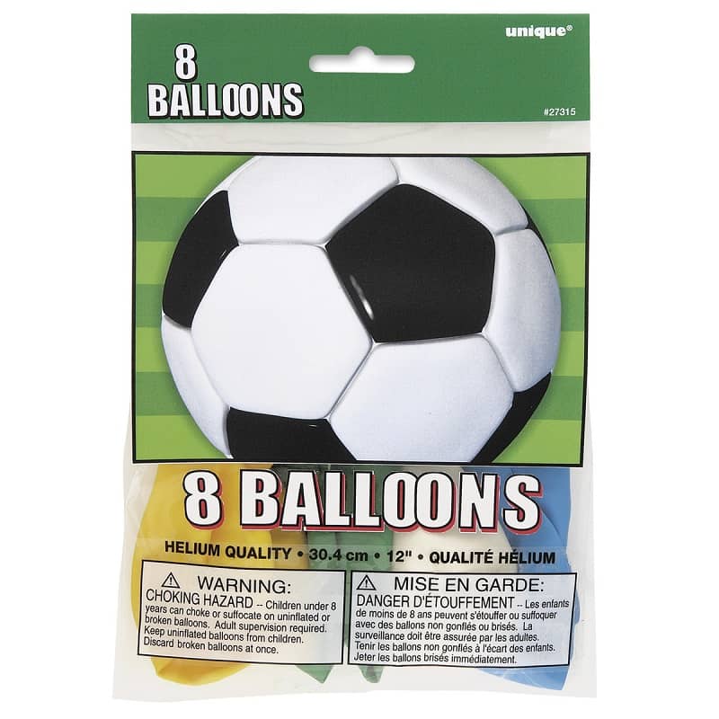 Soccer Ball Latex Balloons 30CM (12") 8pk Assorted Colours - Party Owls