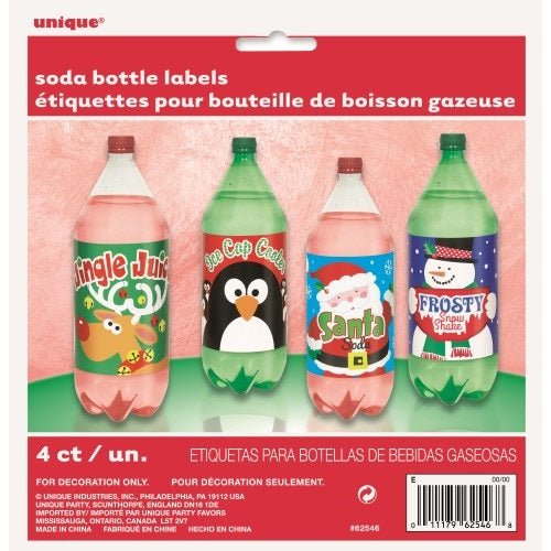 Soda Soft Drink Bottle Labels 4pk Christmas Decorations - Party Owls