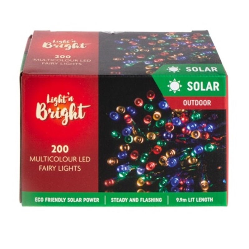 Solar 200 Multicolour LED Fairy Lights 9.9M Lit Length - Party Owls