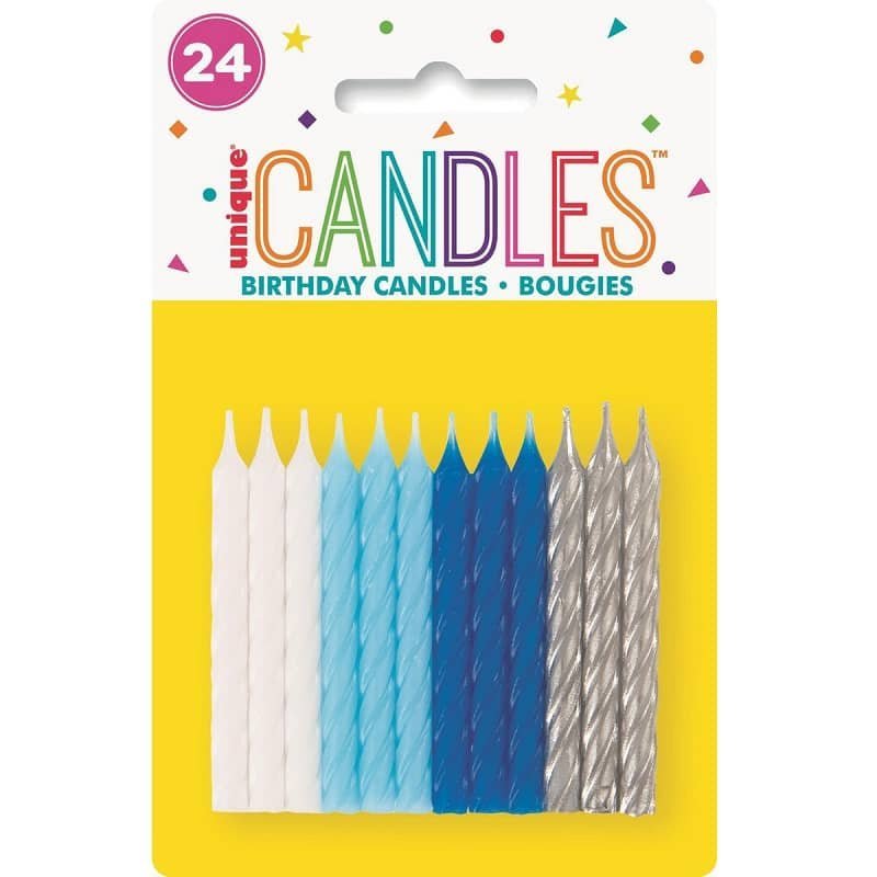 Spiral Candles 24pk Blue Assorted Colours 19971 - Party Owls
