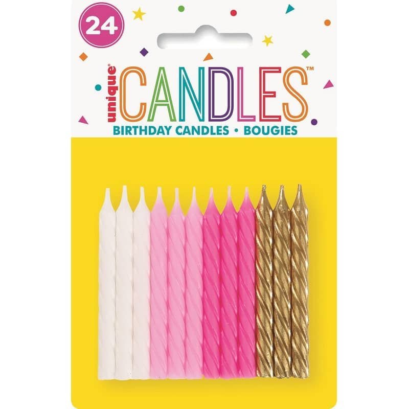 Spiral Candles 24pk Pink Assorted Colours 19972 - Party Owls