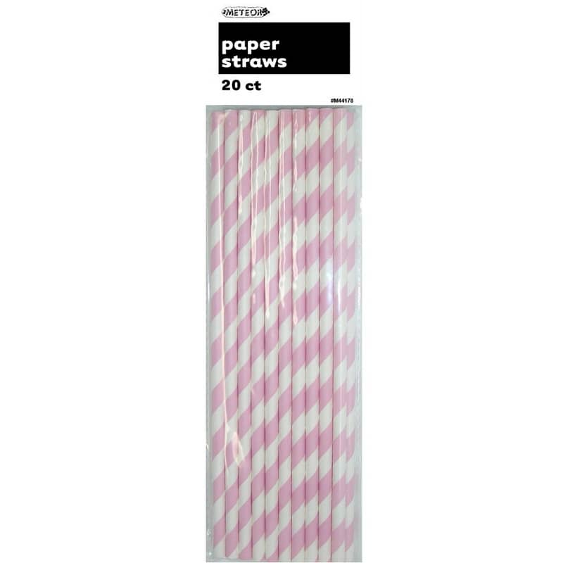 Stripes Lovely Pink Paper Straws 20pk - Party Owls