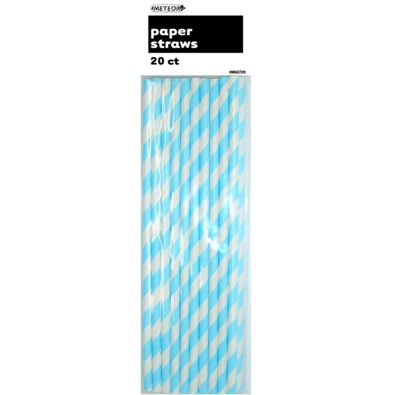 Stripes Powder Blue Paper Straws 20pk - Party Owls