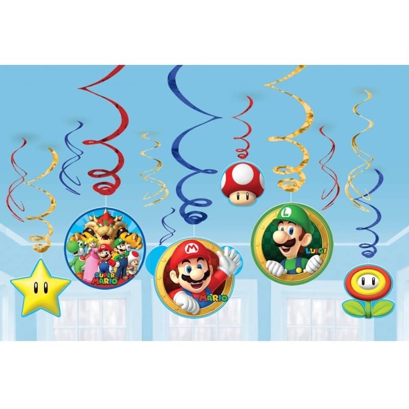 Super Mario Bros. Hanging Swirl Decorations 12pk - Party Owls