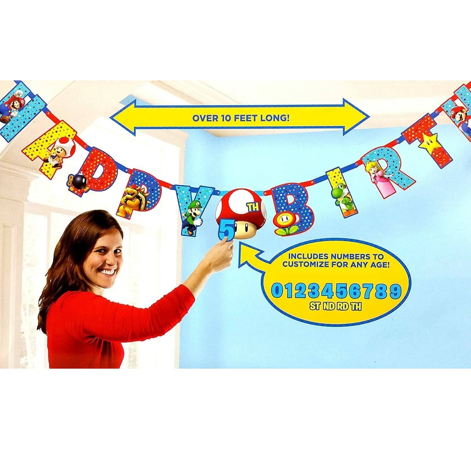 Super Mario Bros. Jumbo Add An Age Letter Banner 3.2M - Party Owls