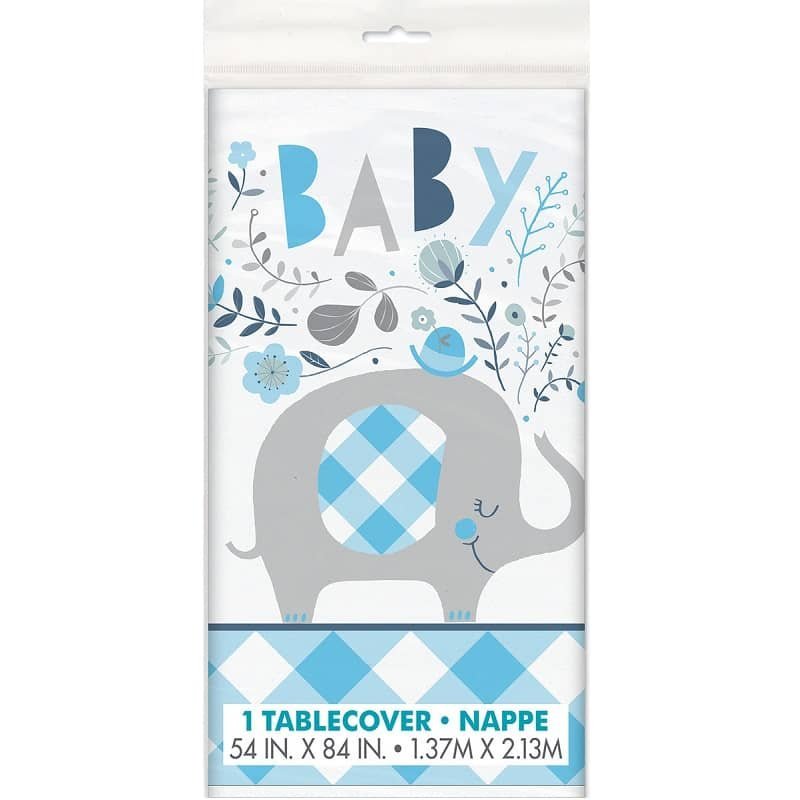 Table Cover Floral Elephants Baby Shower Boys Blue Tablecloth 78393 - Party Owls
