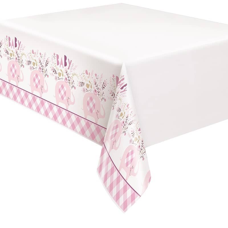 Floral Elephants Baby Shower Pink Table Cover Tablecloth 78373 - Party Owls