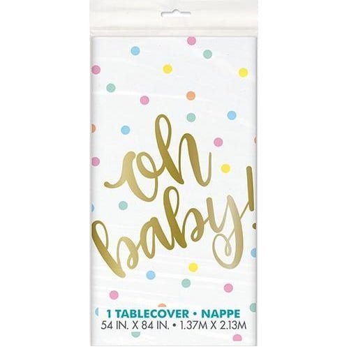 Oh Baby Gold Printed Plastic Table Cover Baby Shower Tablecloth 73403 - Party Owls