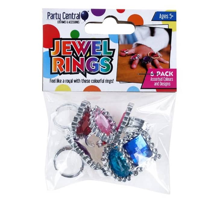 Toy Jewel Rings 6pk Plastic Assorted Party Favour - Party Owls