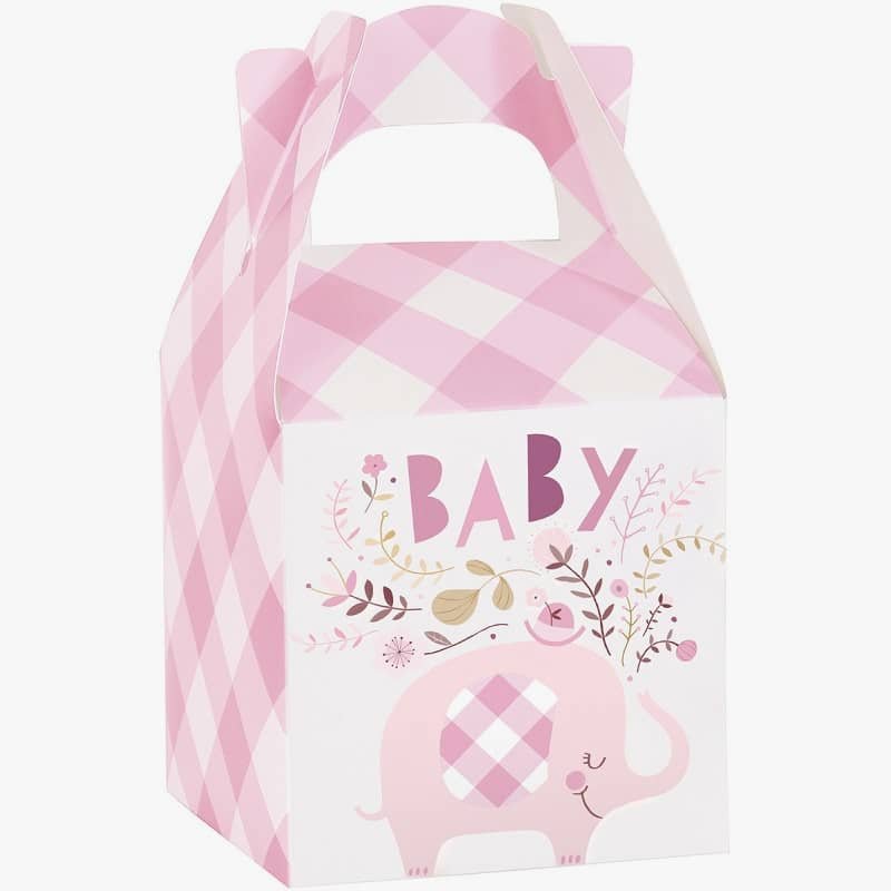 Floral Elephants Baby Shower Girls Pink Treat Boxes 8pk Favour Box 78409 - Party Owls