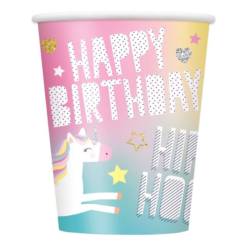 Unicorn Paper Cups 8pk Party Tableware - Party Owls