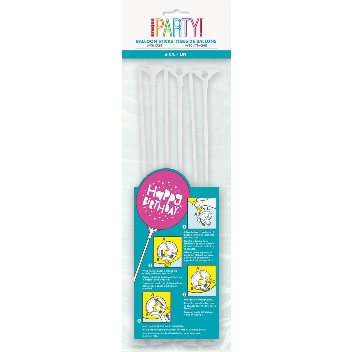 White Balloon Sticks With Cups 6pk - Party Owls