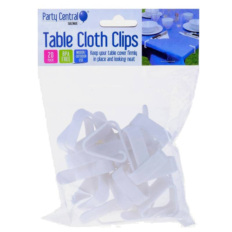 White Plastic Table Cover Clips 20pk Tablecloth Clamps - Party Owls