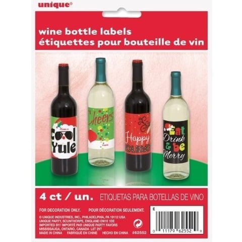 Wine Bottle Labels 4pk Christmas Decorations - Party Owls