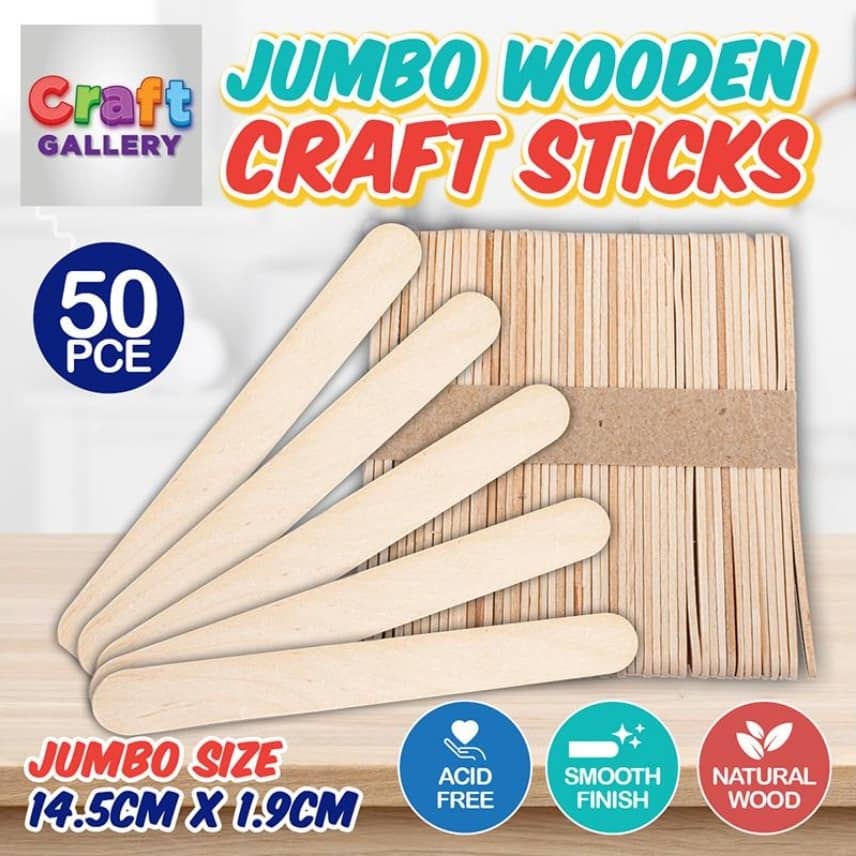 Wooden Craft Paddle Pop Sticks 50pk 14.5CM x 1.9CM - Party Owls