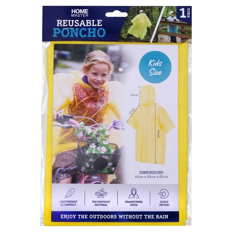 Kids Reusable Rain Poncho (Assorted Colours)