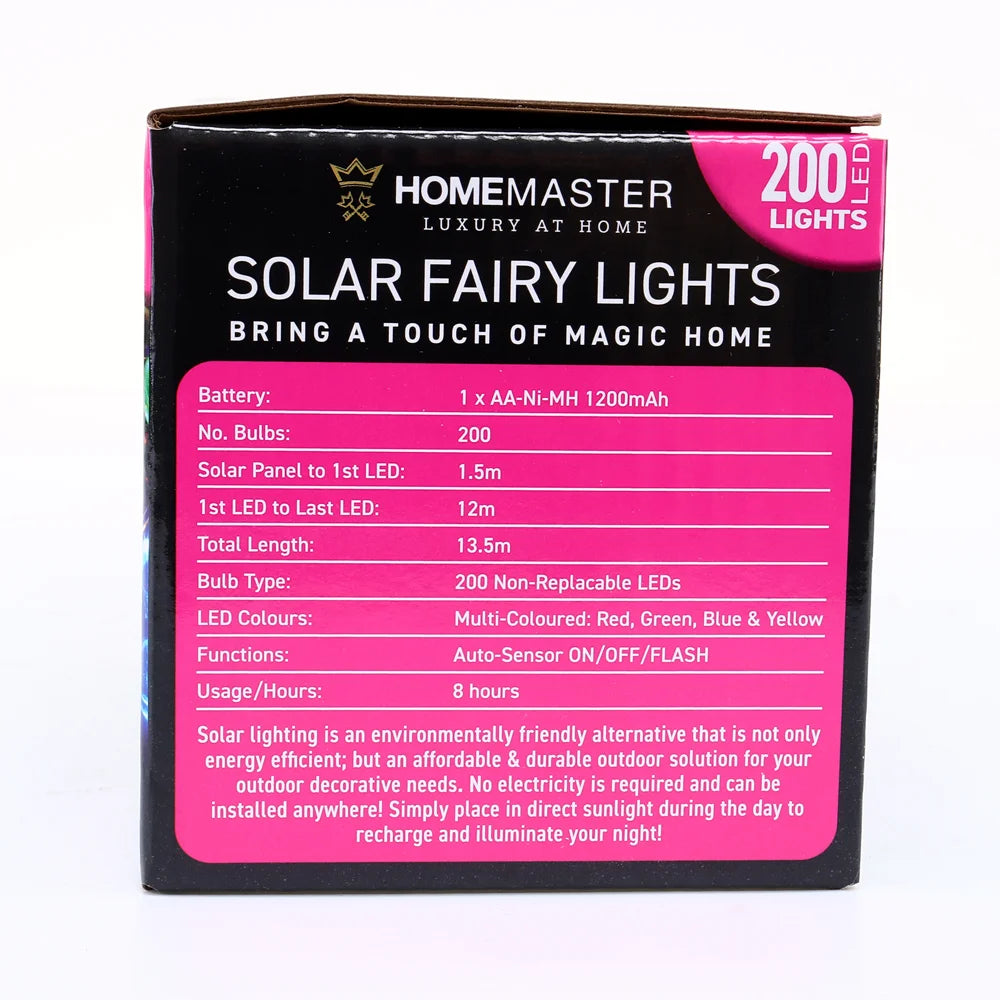 Solar 200 Multicolour LED Fairy Lights 13.5M Total Length