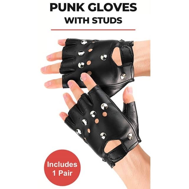 Adult Fingerless Punk Gloves With Studs